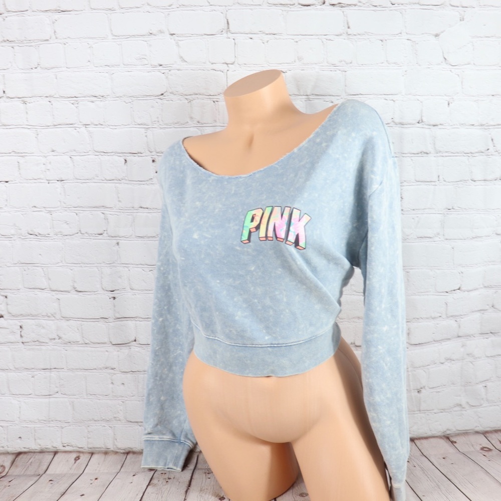 VS PINK logo Slouchy Crop Sweatshirt Tee - Picture 4 of 8